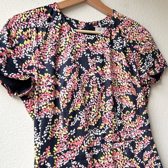 LK Bennett Dr Gabriel Shift Dress Navy Blue/Pink/Yellow Abstract Blossom Sz 6 - Picture 4 of 14